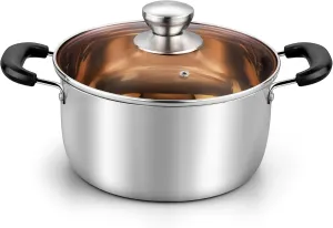 TeamFar Stock Pot 4qt, Stainless Steel Stock Soup Pasta Pot with Lid, Double Heatproof Handles, Non Toxic & Healthy, Easy Clean & Dishwasher Safe