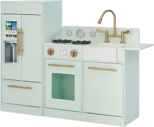 Teamson Kids Little Chef Charlotte Kids Play Kitchen, Wooden Kitchen Playset for Toddlers with Accessories, Pretend Ice Maker, Modular Design, & Storage Space, Mint/Gold, Gift for Ages 3 