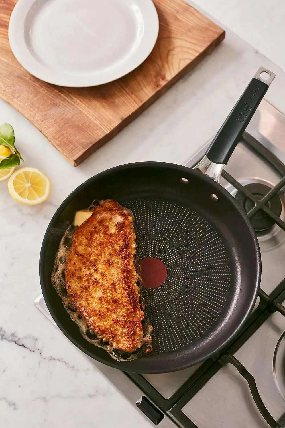 Tefal Jamie Oliver E51204AZ Frying Pan 24 cm Non-Stick Induction Stainless Steel Riveted Handle with Silicone Insert Thermal Signal Durable