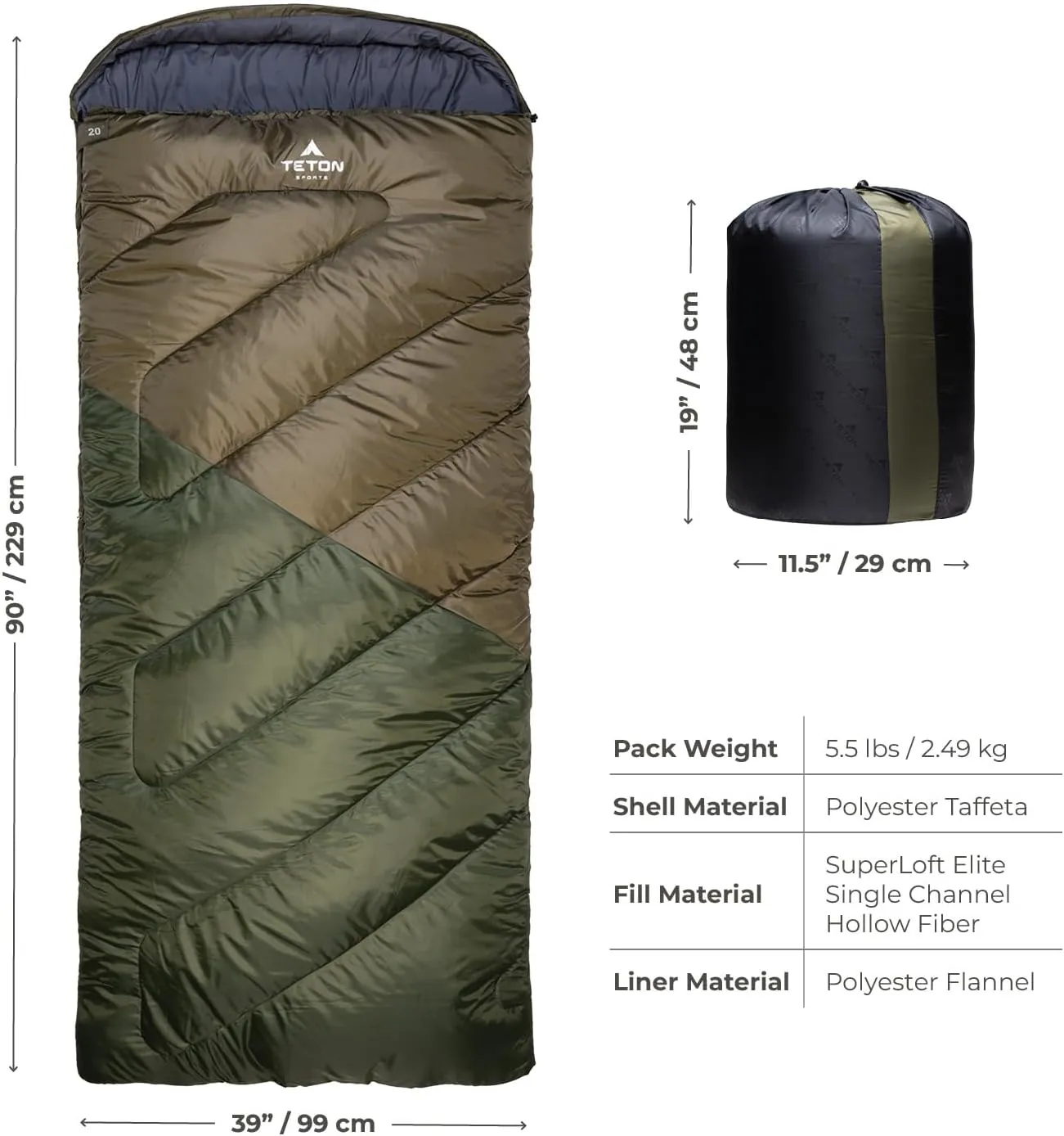 Teton Celsius XXL Sleeping Bag, Cold Weather Sleeping Bags for Adults and Kids, Camping Made Easy and Warm. Compression Sack Included, 35F, 25F, 0F, 20F Degree