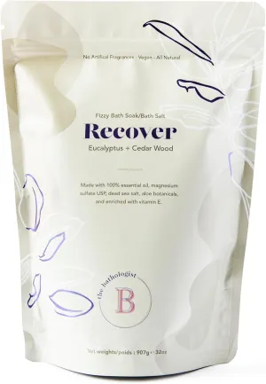 The Bathologist Recover Fizzy Bath Soak, Eucalyptus   Cedar Wood, Made with Essential Oils, Magenesium Sulfate, Dead Sea Salt & Aloe Botanicals, Approximately 5 Baths, 32 oz
