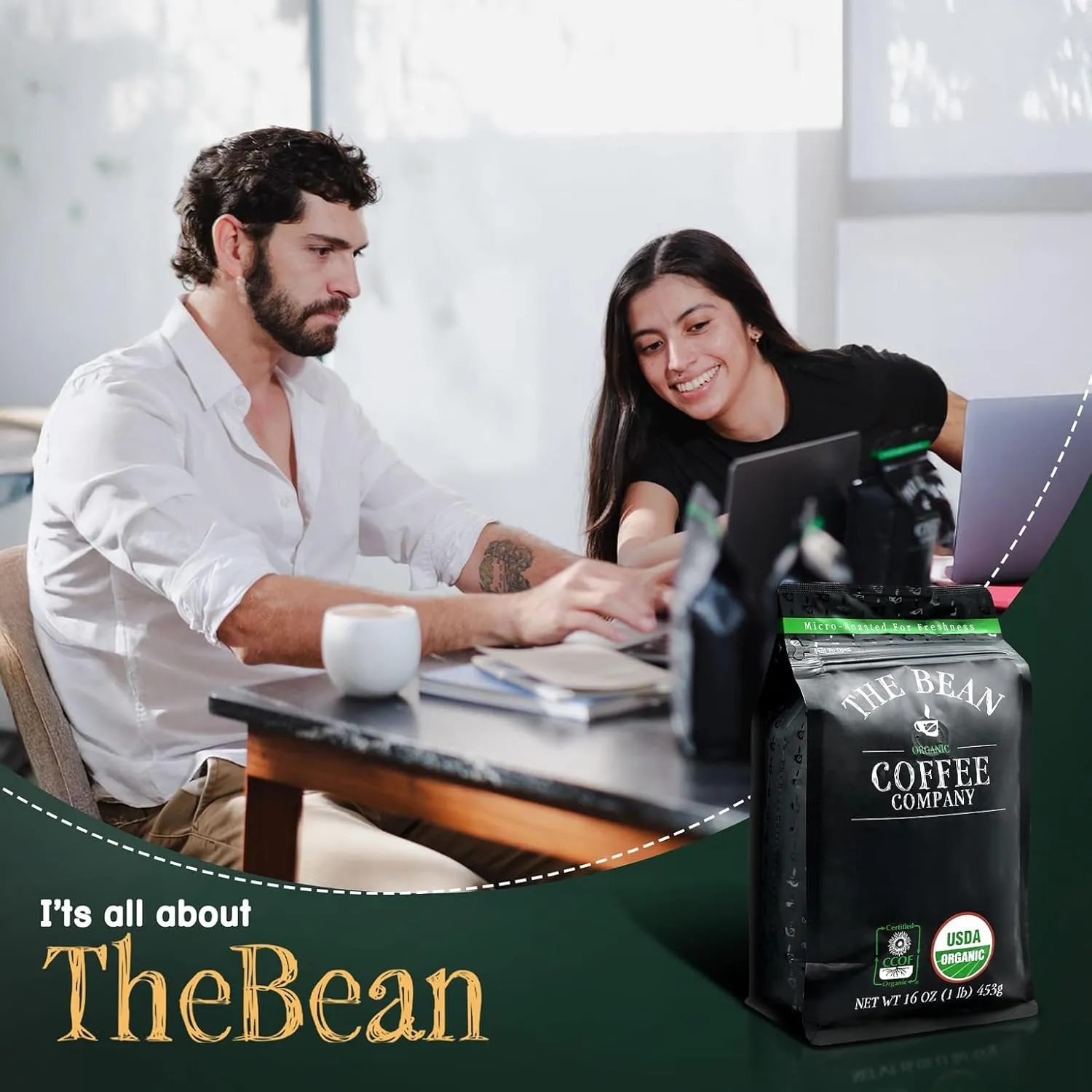 The Bean Organic Coffee Company South America, Medium Roast, Ground Coffee, 5-Pound Bag, Café molido tostado orgánico