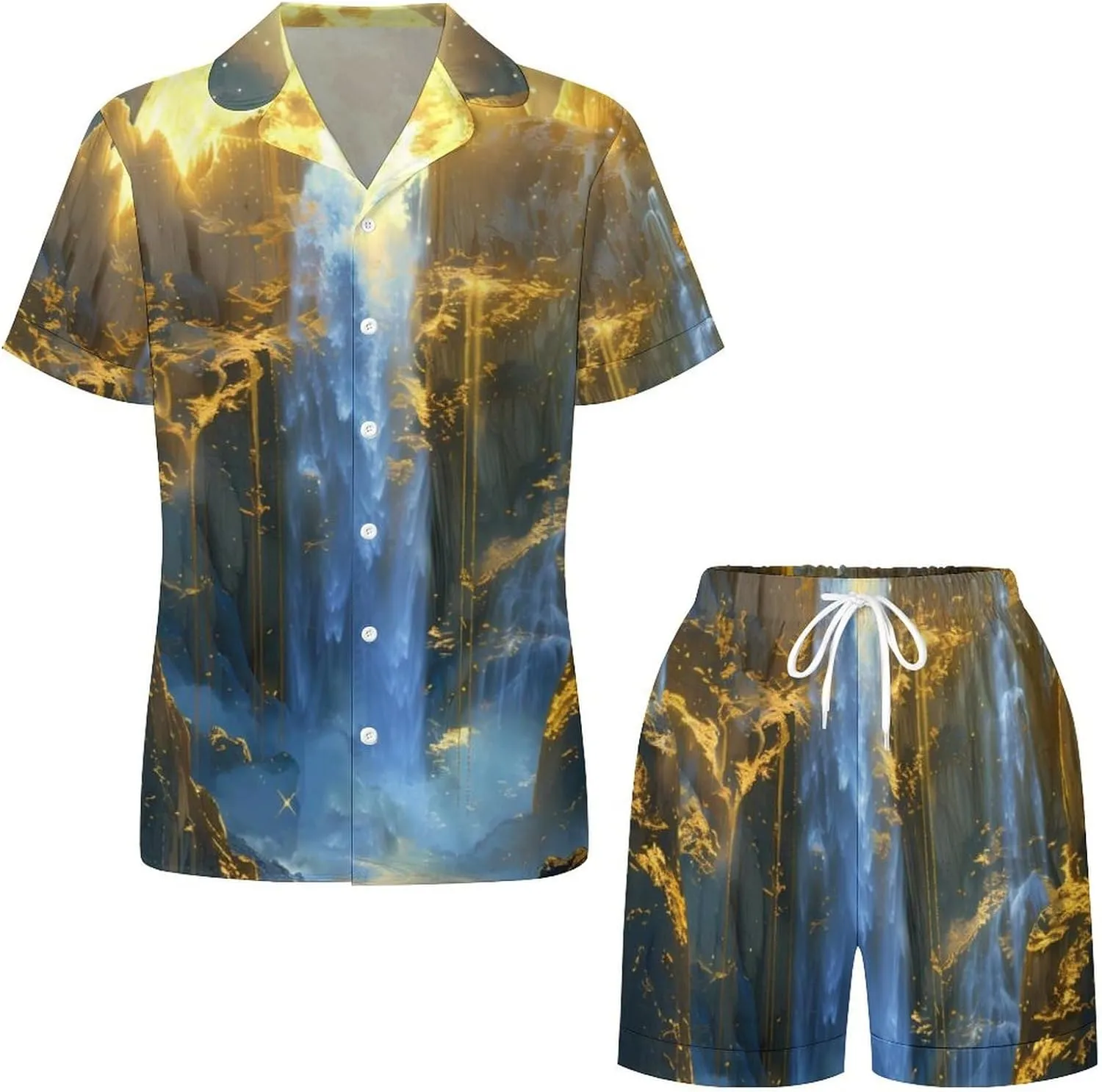 The Big Moon Women's Satin Pajama Set Short Sleeve Button Down Sleepwear Loungewear Pj Set