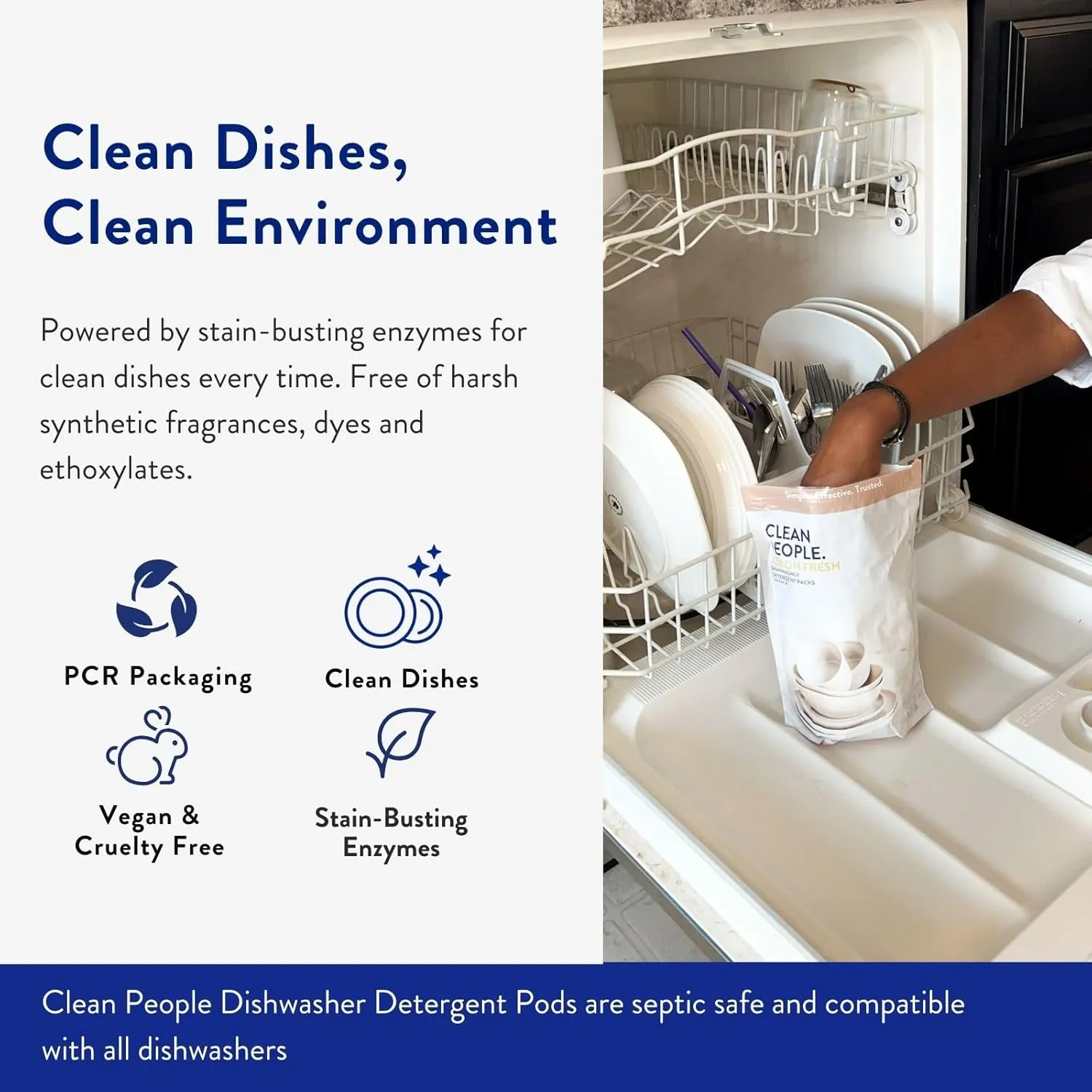 The Clean People Dishwasher Pods - Cuts Grease & Rinses Sparkling Clean - Residue-Free - Phosphate Free Dishwashing Pods - Lemon, 60 Pack