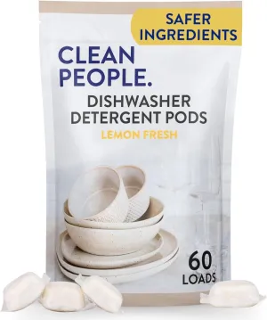 The Clean People Dishwasher Pods - Cuts Grease & Rinses Sparkling Clean - Residue-Free - Phosphate Free Dishwashing Pods - Lemon, 60 Pack