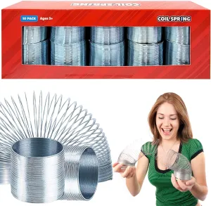 The Dreidel Company Silver Metal Coil Spring, Goody Bag Fillers, Party Favor for Kids, Variety of 2.4" (60mm) Individually Boxed (10-Pack)