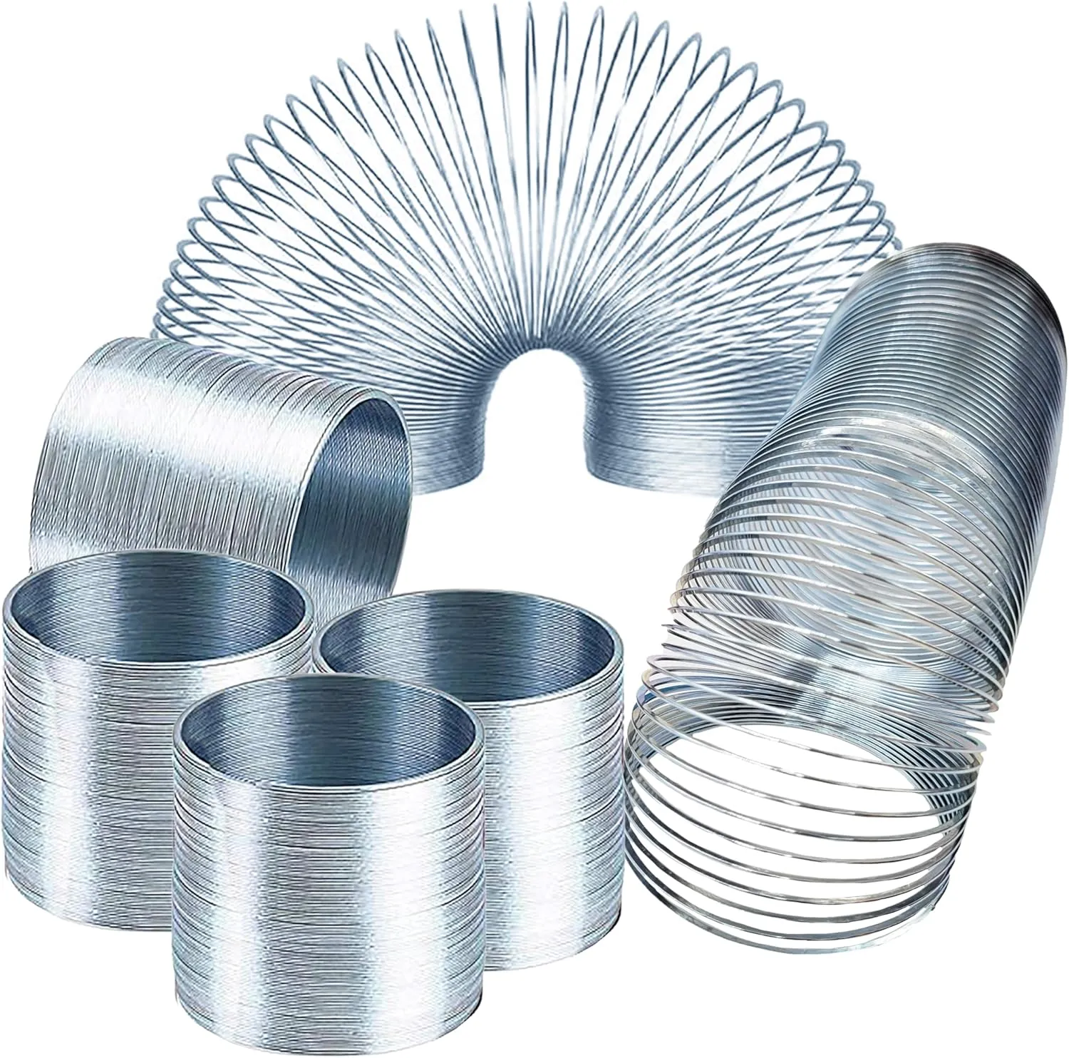 The Dreidel Company Silver Metal Coil Spring, Goody Bag Fillers, Party Favor for Kids, Variety of 2.4" (60mm) Individually Boxed (10-Pack)