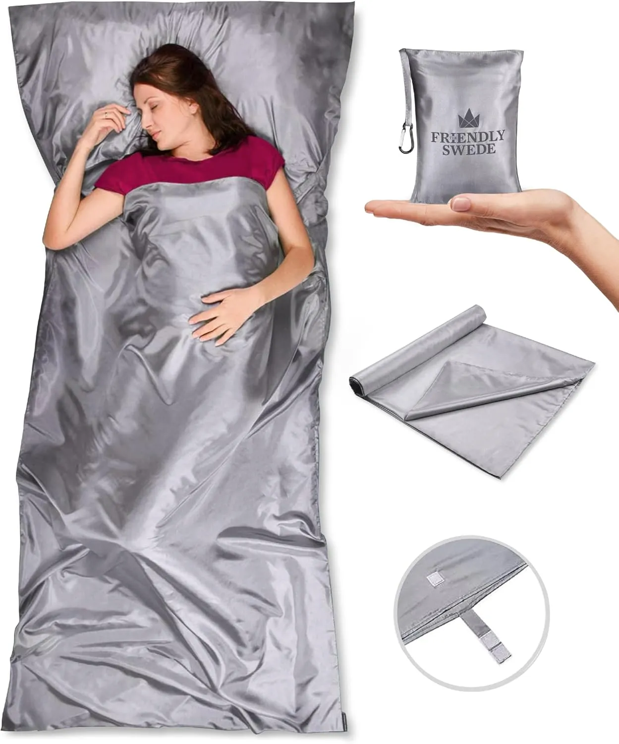 The Friendly Swede Sleeping Bag Liner — Ultralight Polyester or Cold Weather Microfiber Adult Sleep Sack; Thin Travel Sheets for Hotel; Camping Sheets; Travel Sleeping Bag with Pocket-Size Stuff Sack