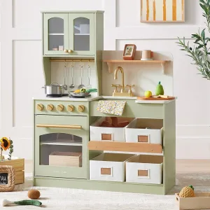 Tiny Land Play Kitchen for Kids with Storage System, Toy Kitchen Set with Plenty of Play Features Gift for Ages 3 