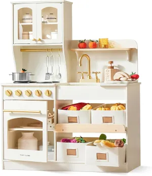 Tiny Land Play Kitchen for Kids with Storage System, Toy Kitchen Set with Plenty of Play Features Gift for Ages 3 