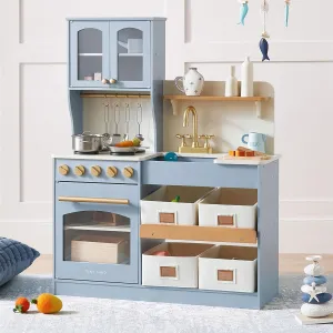 Tiny Land Wooden Play Kitchen Set - Toy Storage System, Plenty of Play Features, Ages 3  (Blue)