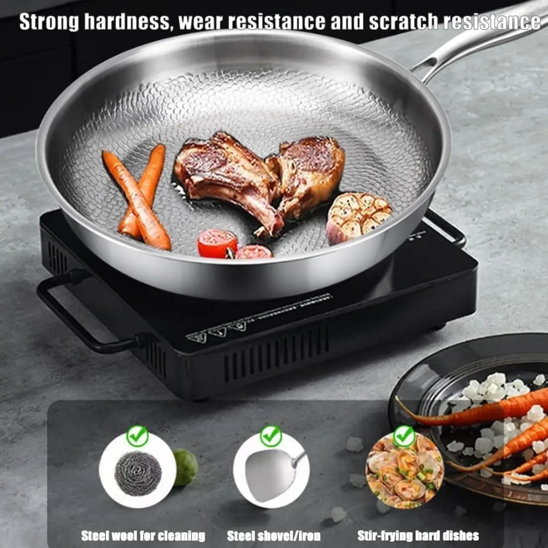 Titanium Hammered Pan Pro with Lid, New Upgrade Titanium Always Pan Pro, Durable Pure Tita-nium Non-Stick Frying Pans (M:26 cm/10.23 in)