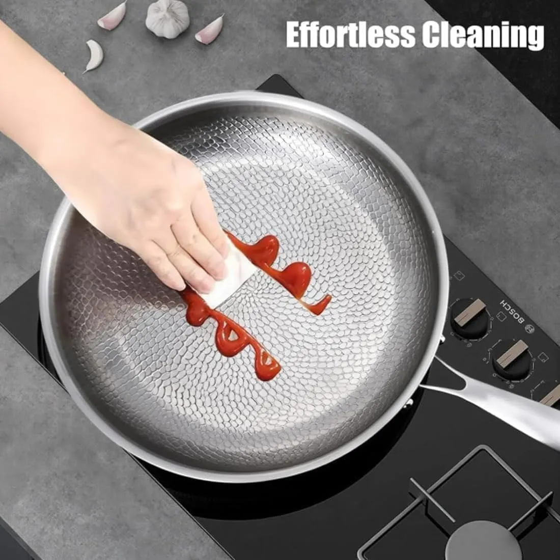 Titanium Hammered Pan Pro with Lid, New Upgrade Titanium Always Pan Pro, Durable Pure Tita-nium Non-Stick Frying Pans (M:26 cm/10.23 in)