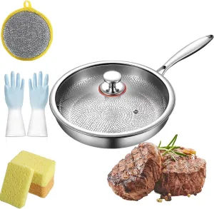 Titanium Hammered Pan Pro with Lid, New Upgrade Titanium Always Pan Pro, Durable Pure Tita-nium Non-Stick Frying Pans (M:26 cm/10.23 in)