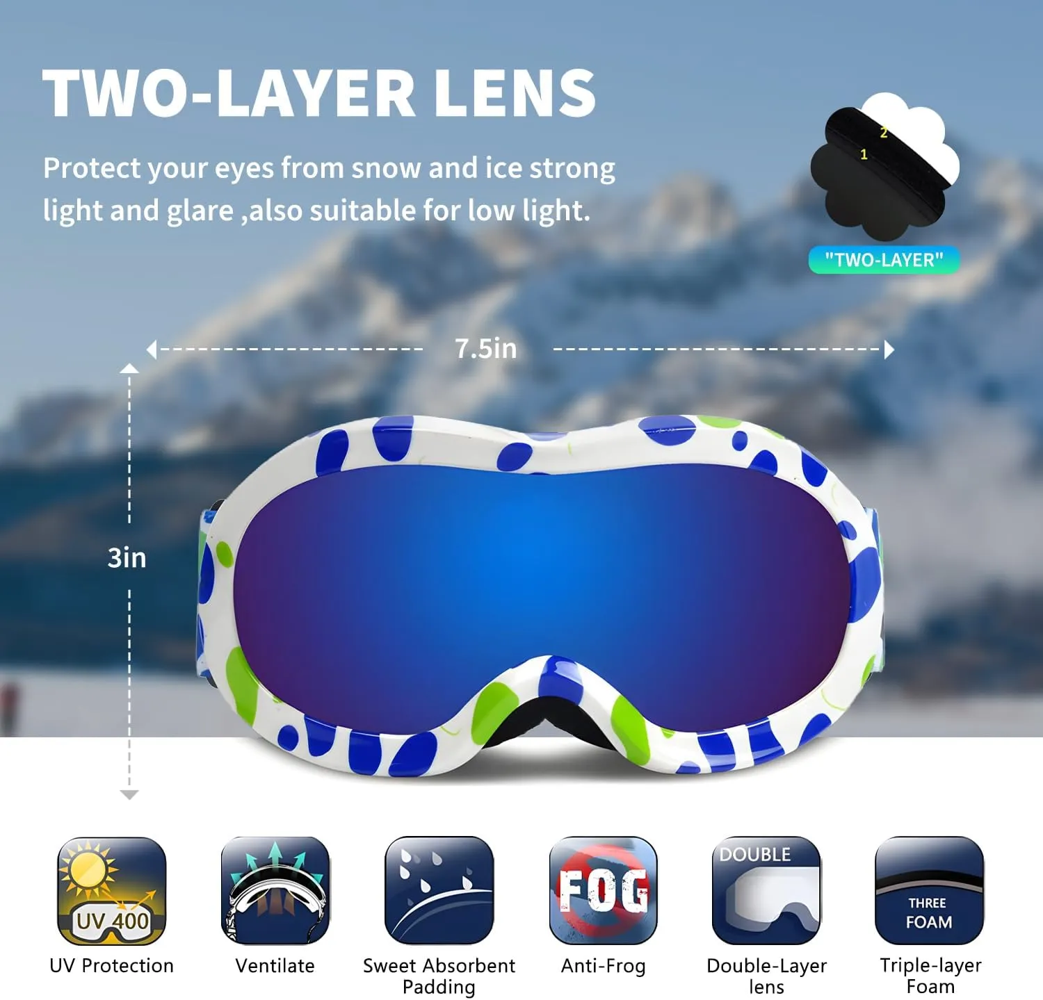 Toddler & Kids Ski Helmet Combo Pack with Googles - Lightweight, Small Size, Ages 2-6, ASTM Certified