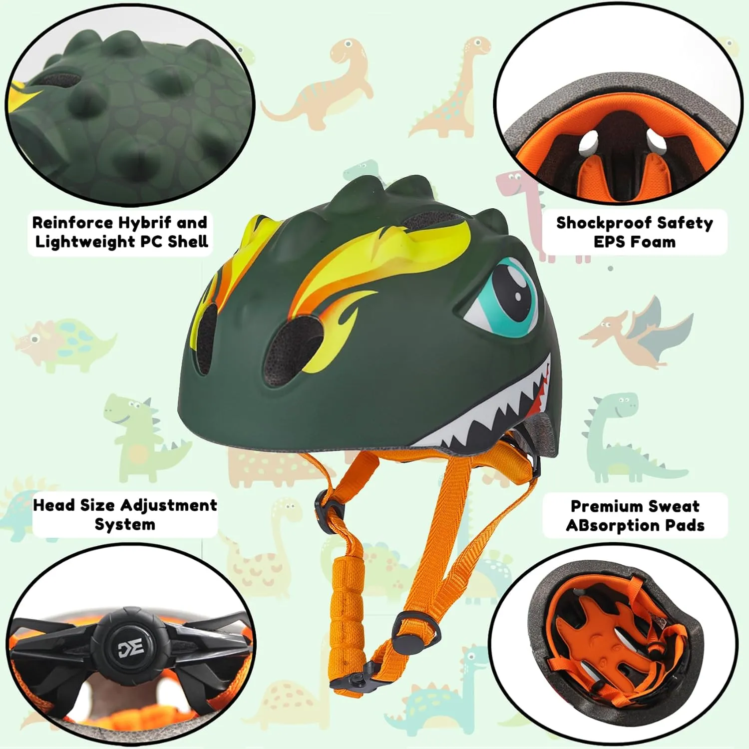 Toddler Helmet Kids Bike Helmet for Boys Girls 3 4 5 6Years Old with Dinosaur 3D Lightweight Safety Certified,Toddler Bike Cycling Skating Skateboard Scooter Helmet