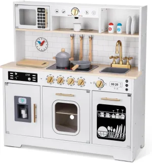 Toddler Kitchen Playset, Play Kitchen Sets for Kids with Plenty of Play Features, Sink, Oven, Stove, Dishwasher, Coffee Maker, ice Maker and Microwave