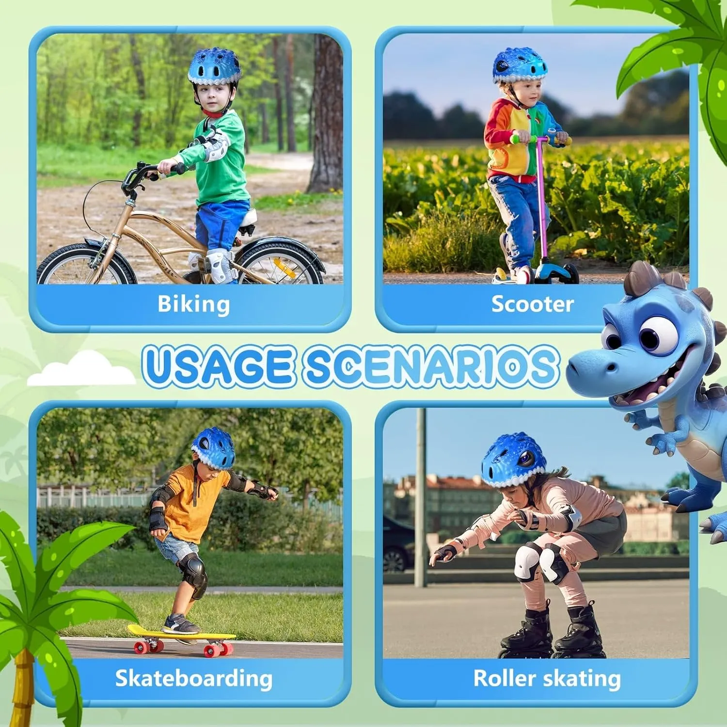 Toddler/Kids Bike Helmet Set for Boys Girls 3D Adjustable Kids Helmet Protective Gear Set Knee Elbow Wrist Pads and Multi-Sports Skateboard Scooter Cycling Roller Balance Bike