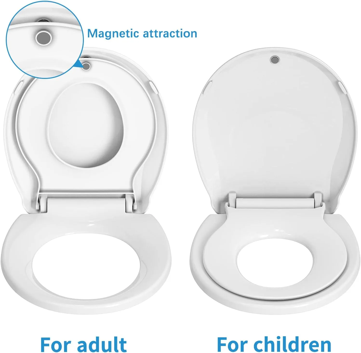 Toilet Seat, Round Toilet Seat with Toddler Seat Built in, Potty Training Toilet Seat Round Fits Both Adult and Child, with Slow Close and Magnets- Round
