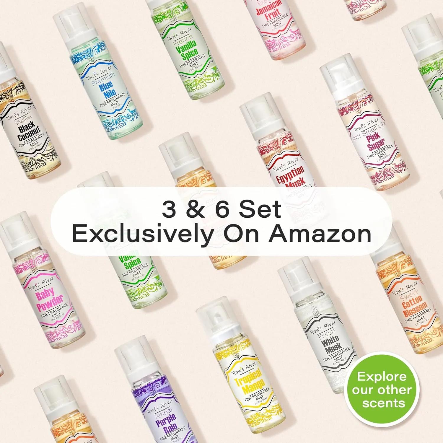 Tom's River Fine Fragrance Body & Hair Mist | Vanilla Spice Scent (Pack of 3) | For Daily Use | Travel-Friendly | 2 fl oz/ 60ml per Bottle
