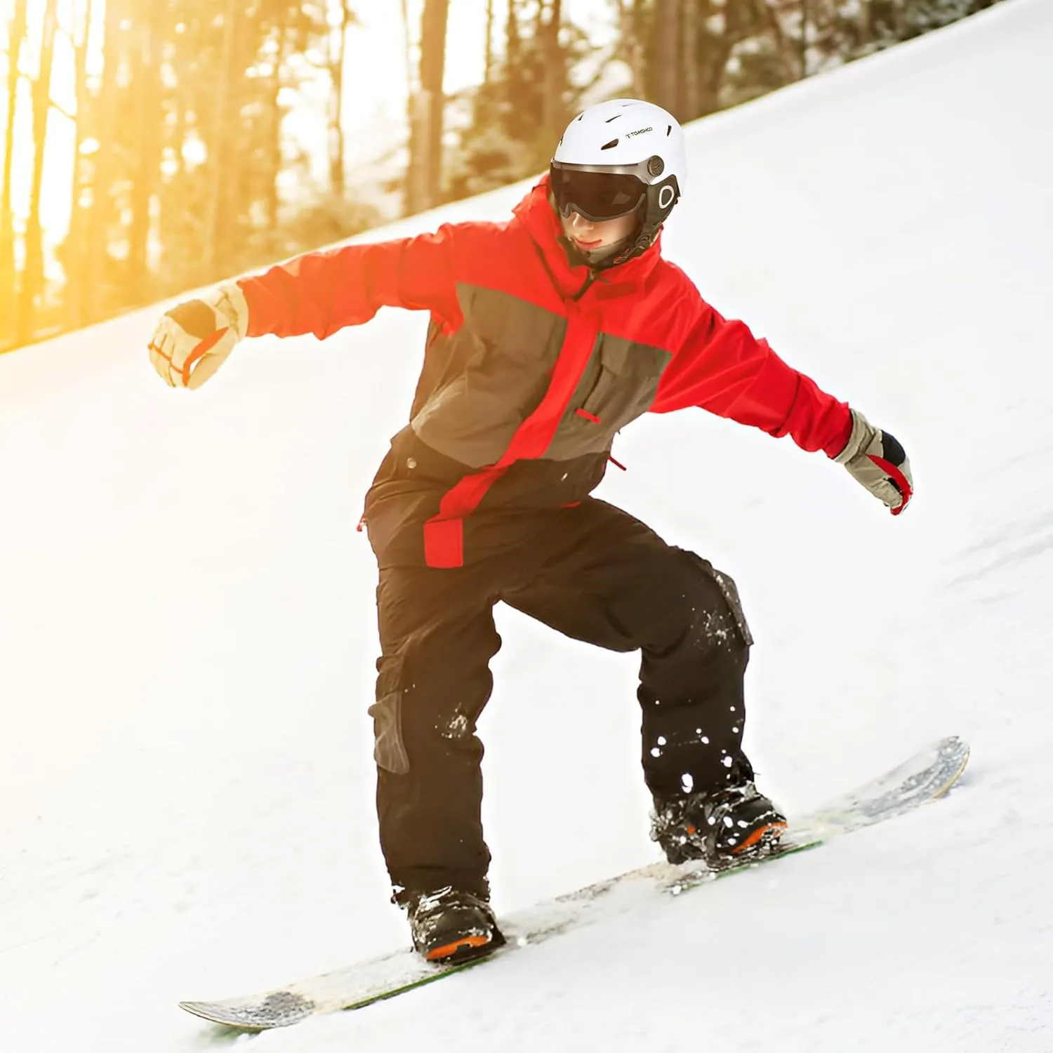 TOMSHOO Ski Helmet Snow Helmet Lightweight with Ajustable Vents Removable Goggles Liner Ear Pads, Protective Gear for Skiing Snowboarding Cycling
