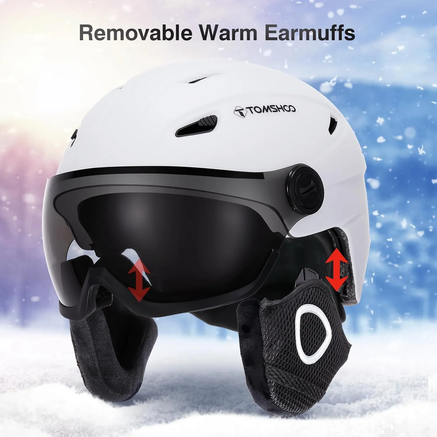 TOMSHOO Ski Helmet Snow Helmet Lightweight with Ajustable Vents Removable Goggles Liner Ear Pads, Protective Gear for Skiing Snowboarding Cycling