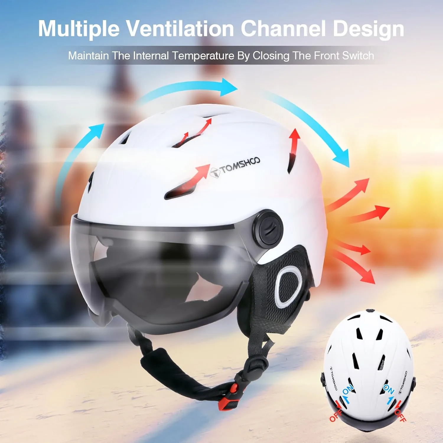 TOMSHOO Ski Helmet Snow Helmet Lightweight with Ajustable Vents Removable Goggles Liner Ear Pads, Protective Gear for Skiing Snowboarding Cycling