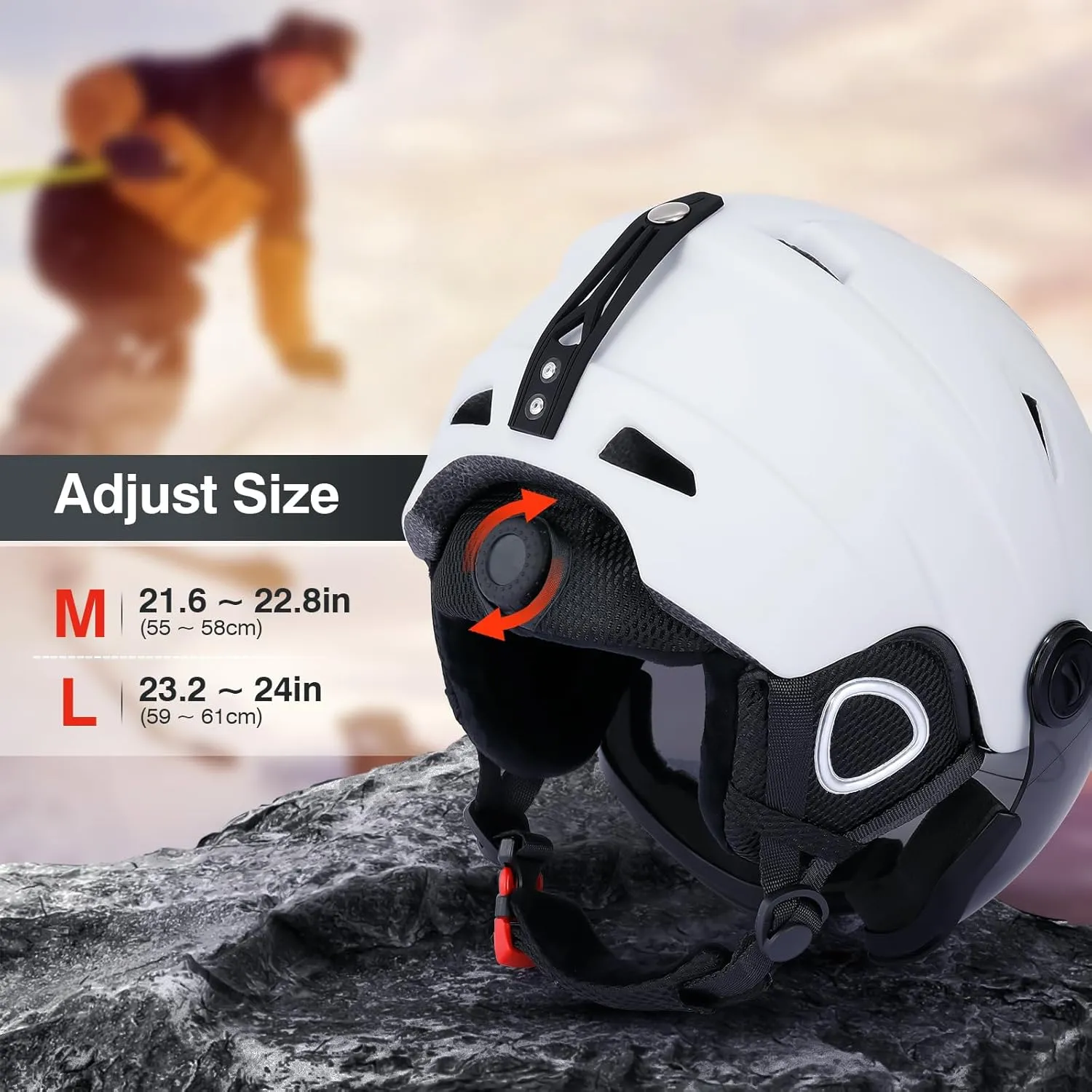 TOMSHOO Ski Helmet Snow Helmet Lightweight with Ajustable Vents Removable Goggles Liner Ear Pads, Protective Gear for Skiing Snowboarding Cycling