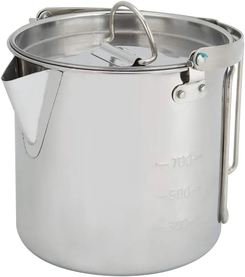 TOPINCN Pot Stainless Steel Camping Cookware Portable Hanging Water Pot Kettle Outdoor Camping Hiking Coffee Pot Kitchenware 1.2L