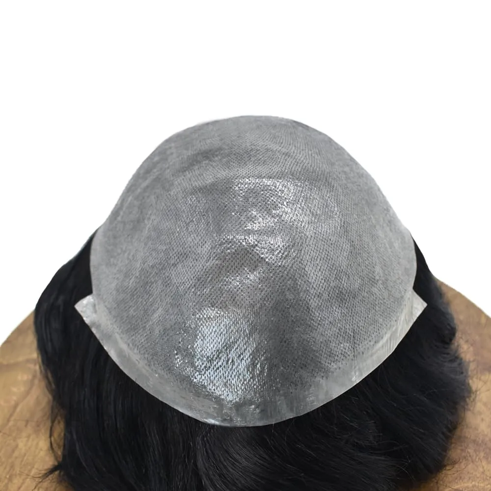 Toupee For Men Thin Skin 0.04MM Mens Toupee 100% European Human Hair System For Men V-loop Invisible Hairline Mens Hair Piece 7X9-90% light density#1 JET BLACK