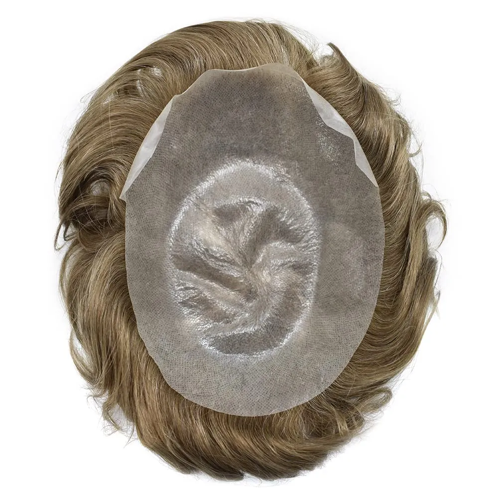 Toupee For Men Thin Skin 0.04MM Mens Toupee 100% European Human Hair System For Men V-loop Invisible Hairline Mens Hair Piece 7X9-90% light density#1710#17 DARK ASH BLONDE 10% GREY