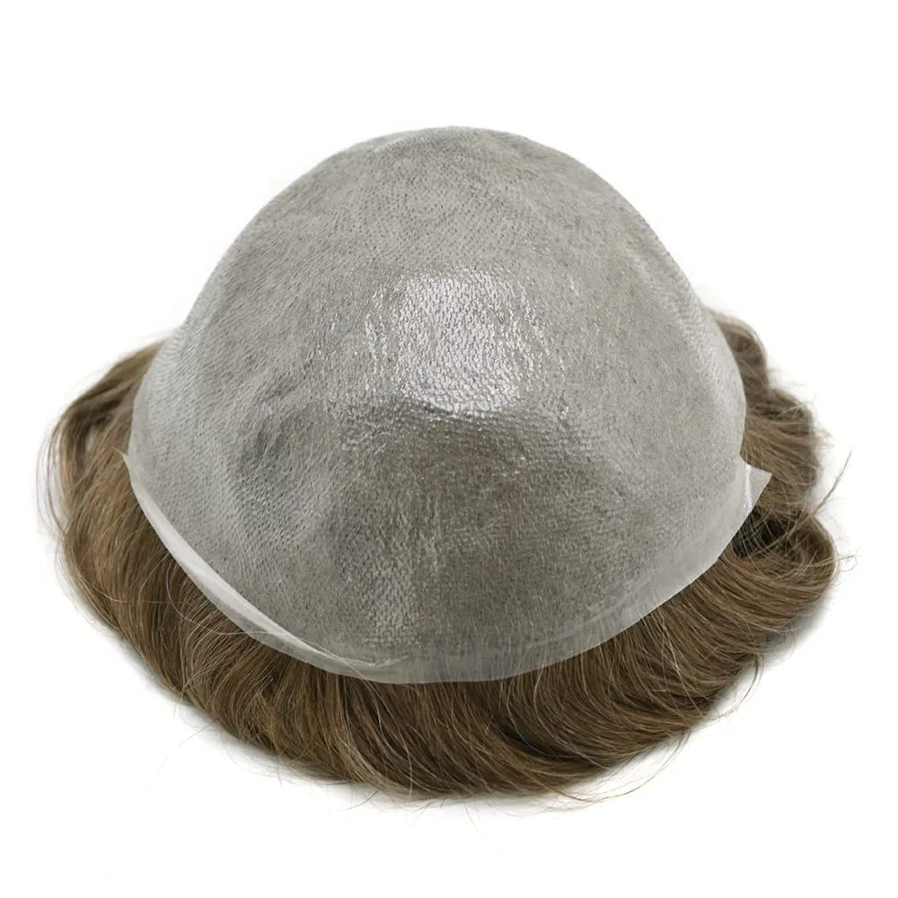Toupee For Men Thin Skin 0.04MM Mens Toupee 100% European Human Hair System For Men V-loop Invisible Hairline Mens Hair Piece 7X9-90% light density#1710#17 DARK ASH BLONDE 10% GREY
