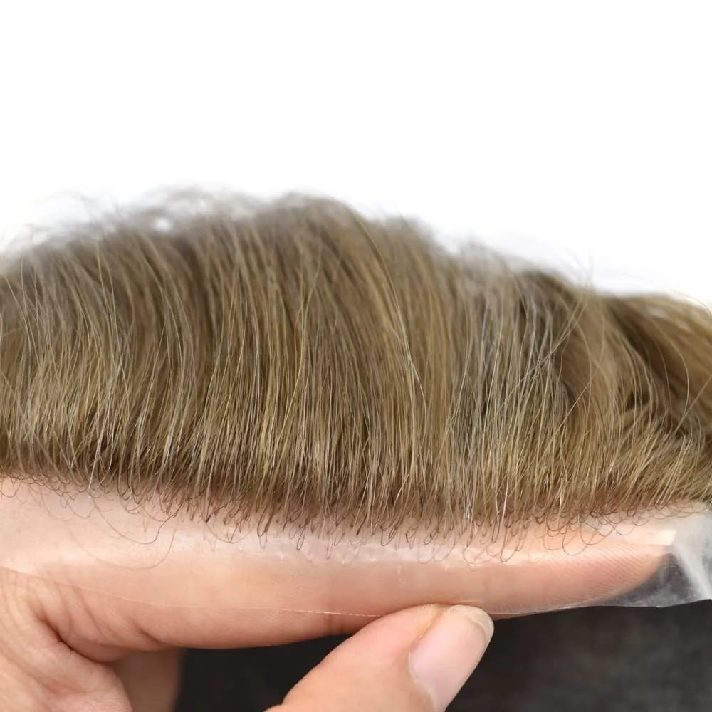 Toupee For Men Thin Skin 0.04MM Mens Toupee 100% European Human Hair System For Men V-loop Invisible Hairline Mens Hair Piece 7X9-90% light density#1710#17 DARK ASH BLONDE 10% GREY