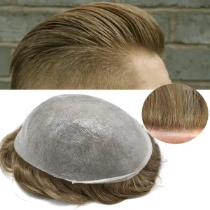 Toupee For Men Thin Skin 0.04MM Mens Toupee 100% European Human Hair System For Men V-loop Invisible Hairline Mens Hair Piece 7X9-90% light density#1710#17 DARK ASH BLONDE 10% GREY
