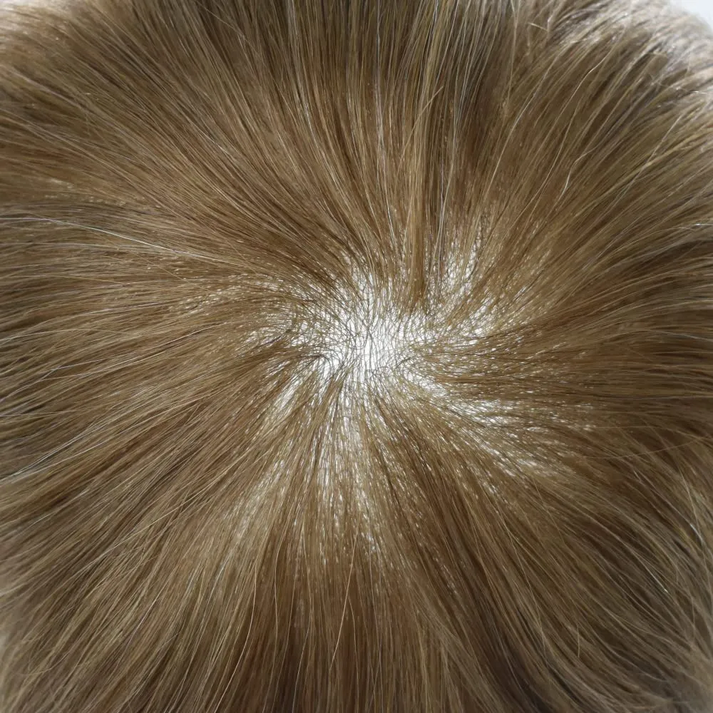 Toupee For Men Thin Skin 0.04MM Mens Toupee 100% European Human Hair System For Men V-loop Invisible Hairline Mens Hair Piece 7X9-90% light density#1710#17 DARK ASH BLONDE 10% GREY