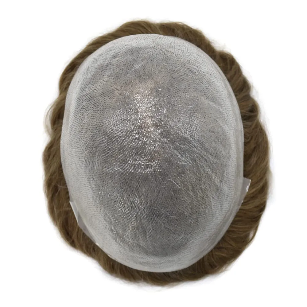 Toupee For Men Thin Skin 0.04MM Mens Toupee 100% European Human Hair System For Men V-loop Invisible Hairline Mens Hair Piece 8X10-80% light density#17 DARK ASH BLONDE