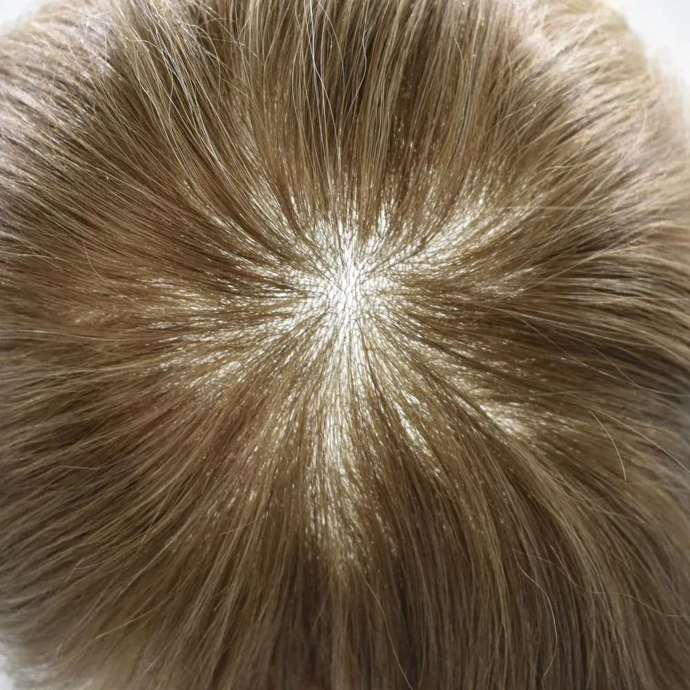 Toupee For Men Thin Skin 0.04MM Mens Toupee 100% European Human Hair System For Men V-loop Invisible Hairline Mens Hair Piece 8X10-80% light density#17 DARK ASH BLONDE