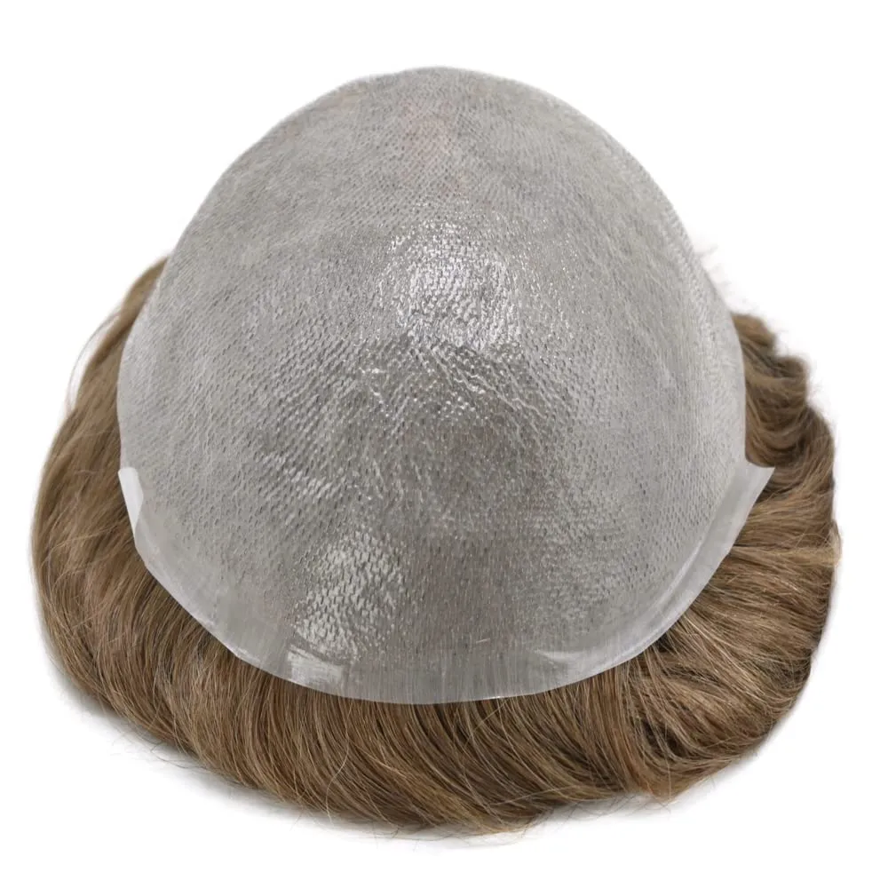 Toupee For Men Thin Skin 0.04MM Mens Toupee 100% European Human Hair System For Men V-loop Invisible Hairline Mens Hair Piece 8X10-80% light density#17 DARK ASH BLONDE