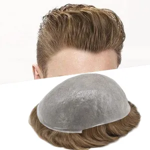 Toupee For Men Thin Skin 0.04MM Mens Toupee 100% European Human Hair System For Men V-loop Invisible Hairline Mens Hair Piece 8X10-80% light density#17 DARK ASH BLONDE