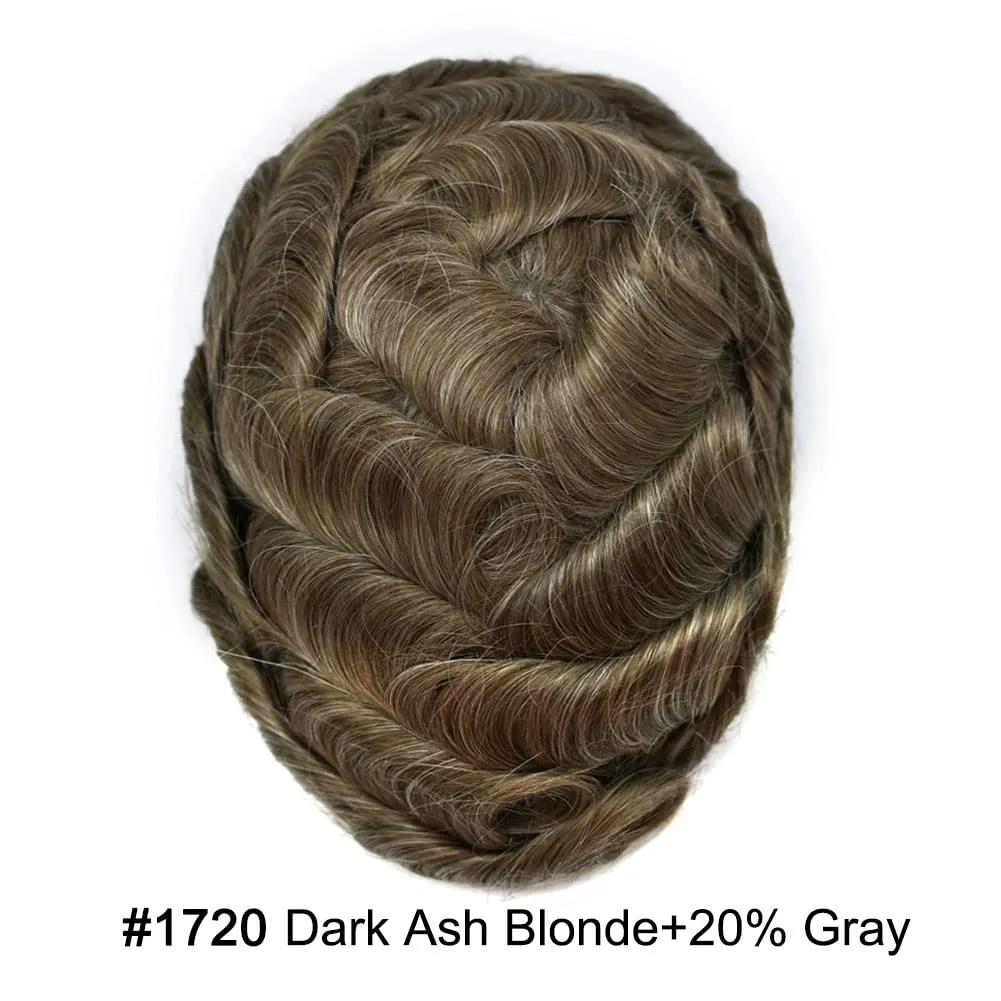 Toupee For Men Thin Skin 0.04MM Mens Toupee 100% European Human Hair System For Men V-loop Invisible Hairline Mens Hair Piece 8X10-80% light density#1720#17 DARK ASH BLONDE 20% GREY