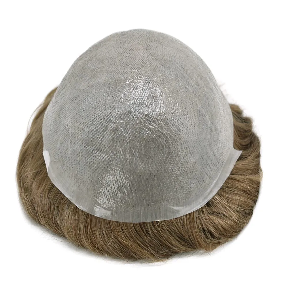 Toupee For Men Thin Skin 0.04MM Mens Toupee 100% European Human Hair System For Men V-loop Invisible Hairline Mens Hair Piece 8X10-80% light density#18 MEDIUM BLONDE