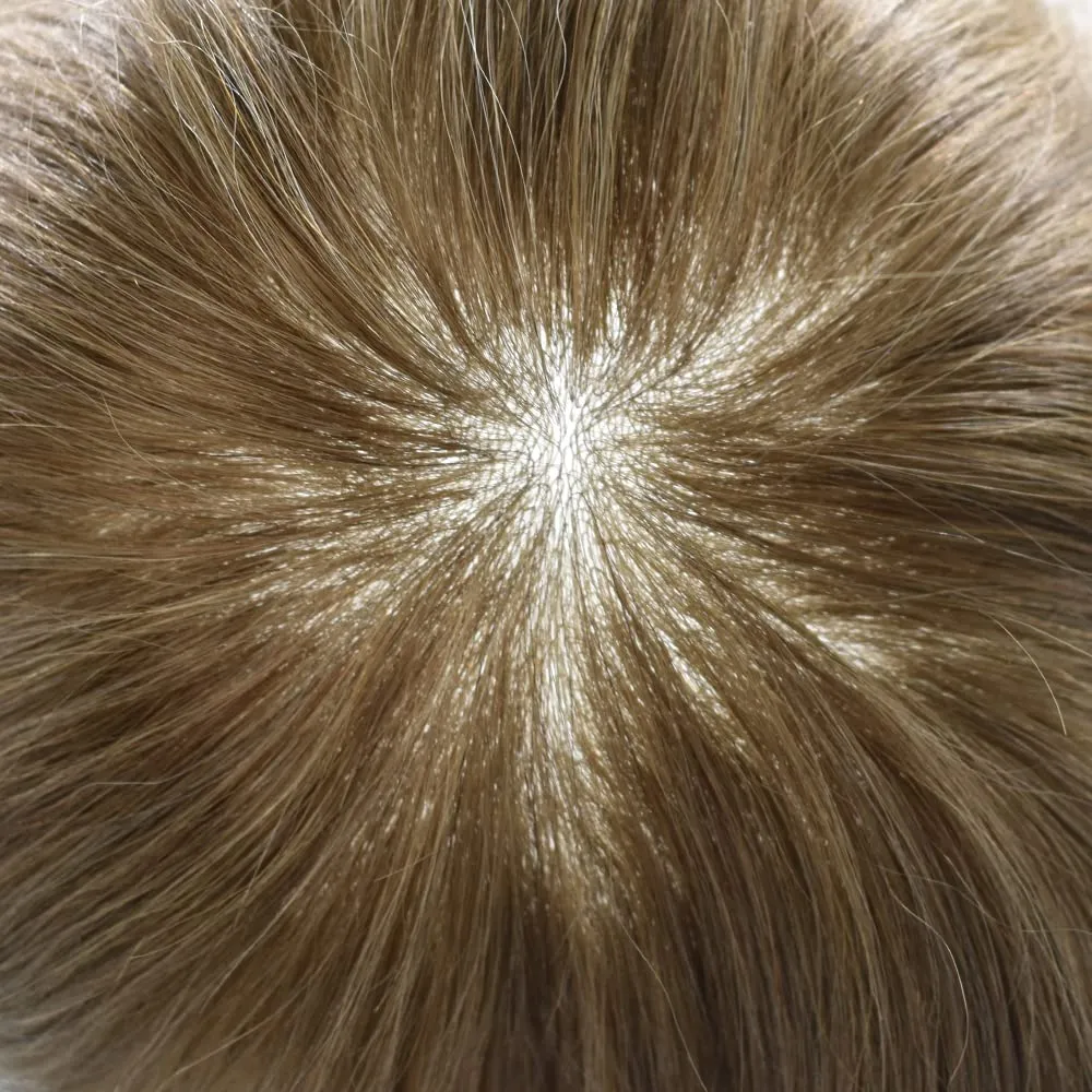 Toupee For Men Thin Skin 0.04MM Mens Toupee 100% European Human Hair System For Men V-loop Invisible Hairline Mens Hair Piece 8X10-80% light density#18 MEDIUM BLONDE