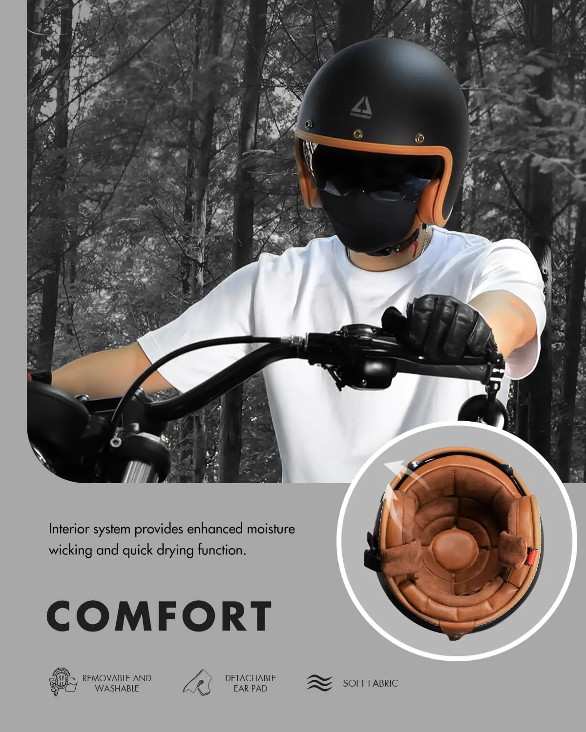 TRIANGLE 3/4 Motorcycle Helmet,Retro Vespa Open Face Adults Helmets with Visor,Half Face Moped Helmet for Men & Women,DOT Approved Helmets for Cruiser Scooter(L)