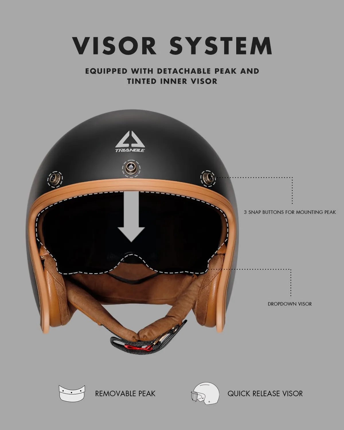 TRIANGLE 3/4 Motorcycle Helmet,Retro Vespa Open Face Adults Helmets with Visor,Half Face Moped Helmet for Men & Women,DOT Approved Helmets for Cruiser Scooter(L)