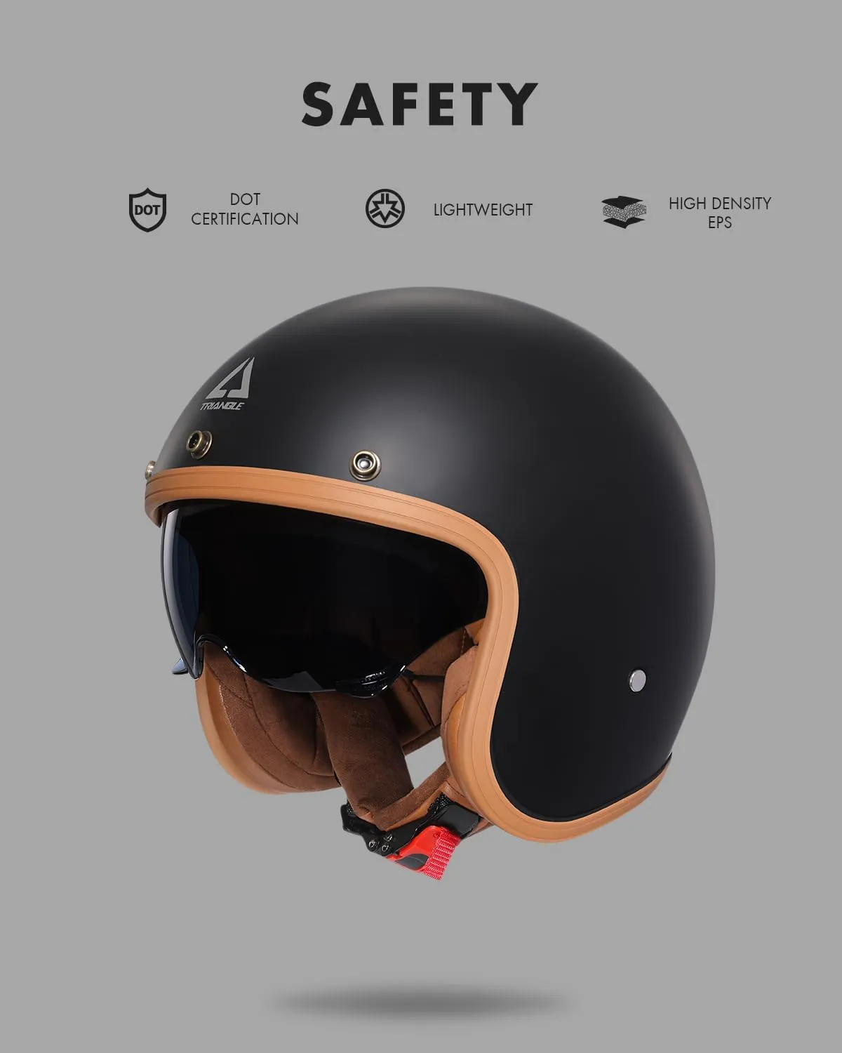 TRIANGLE 3/4 Motorcycle Helmet,Retro Vespa Open Face Adults Helmets with Visor,Half Face Moped Helmet for Men & Women,DOT Approved Helmets for Cruiser Scooter(L)