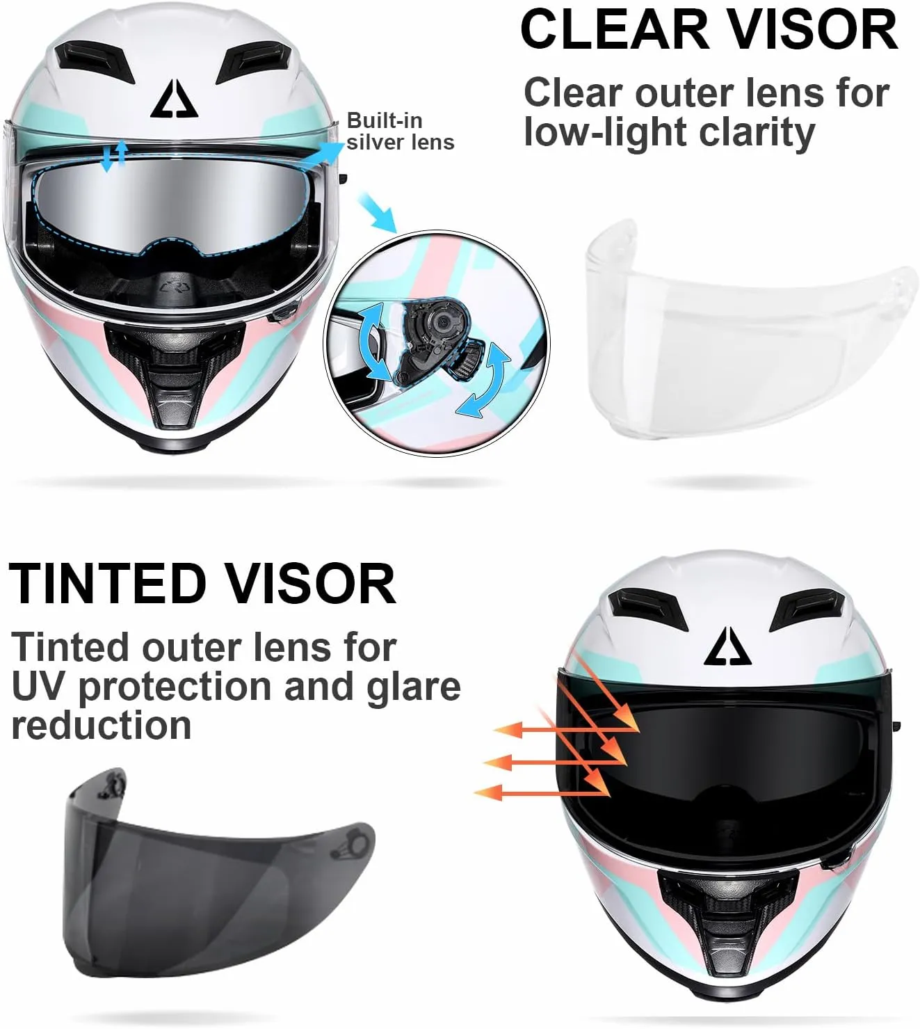 TRIANGLE Motorcycle Helmets Full face Helmet for Adults Men and Women Dual Visor with Internal Sunshield DOT Approved