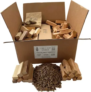 Triple Fuel MINI Firewood Kit - 15 Pounds Total - Hand-Split Logs, Reclaimed Wood Pieces, Wood-Fuel Pellets, & Firestarters - Compatible w/Solo Stove Mesa (3.5" Long Firewood)