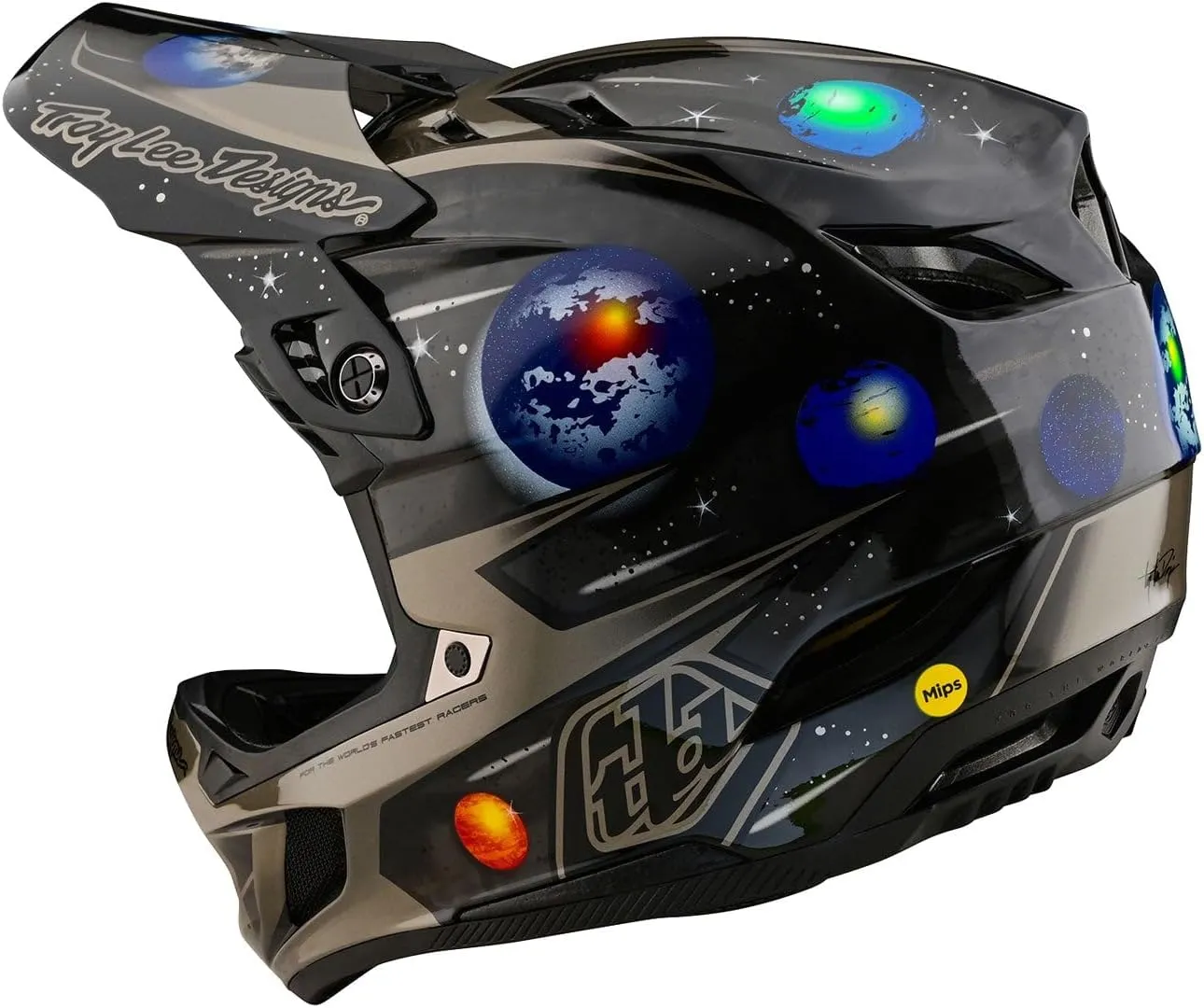 Troy Lee Designs D4 Carbon Helmet for Bicycle/BMX/Enduro Racing, MIPS Protection, Full Face, Carbon Shell, Lightweight/Breathable, Spacian Black, Large, SKU 139999004
