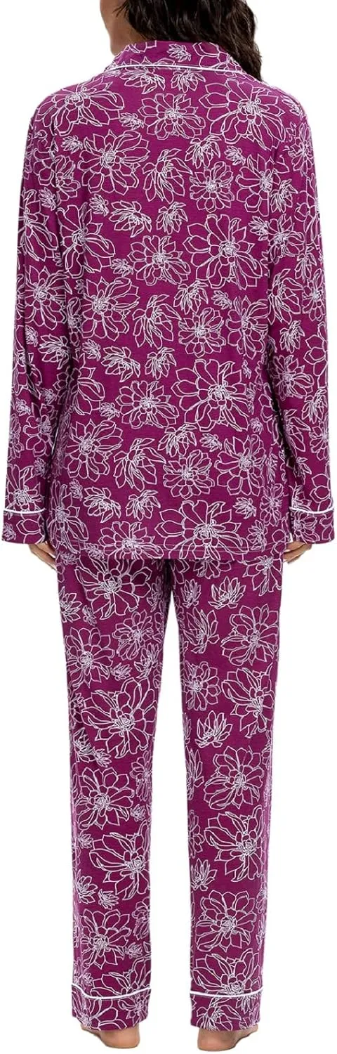 Tugege Pajamas Set Long Sleeve Sleepwear Womens Button Down Nightwear Pj Sets
