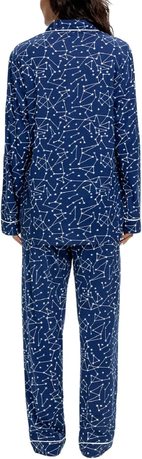 Tugege Pajamas Set Long Sleeve Sleepwear Womens Button Down Nightwear Pj Sets